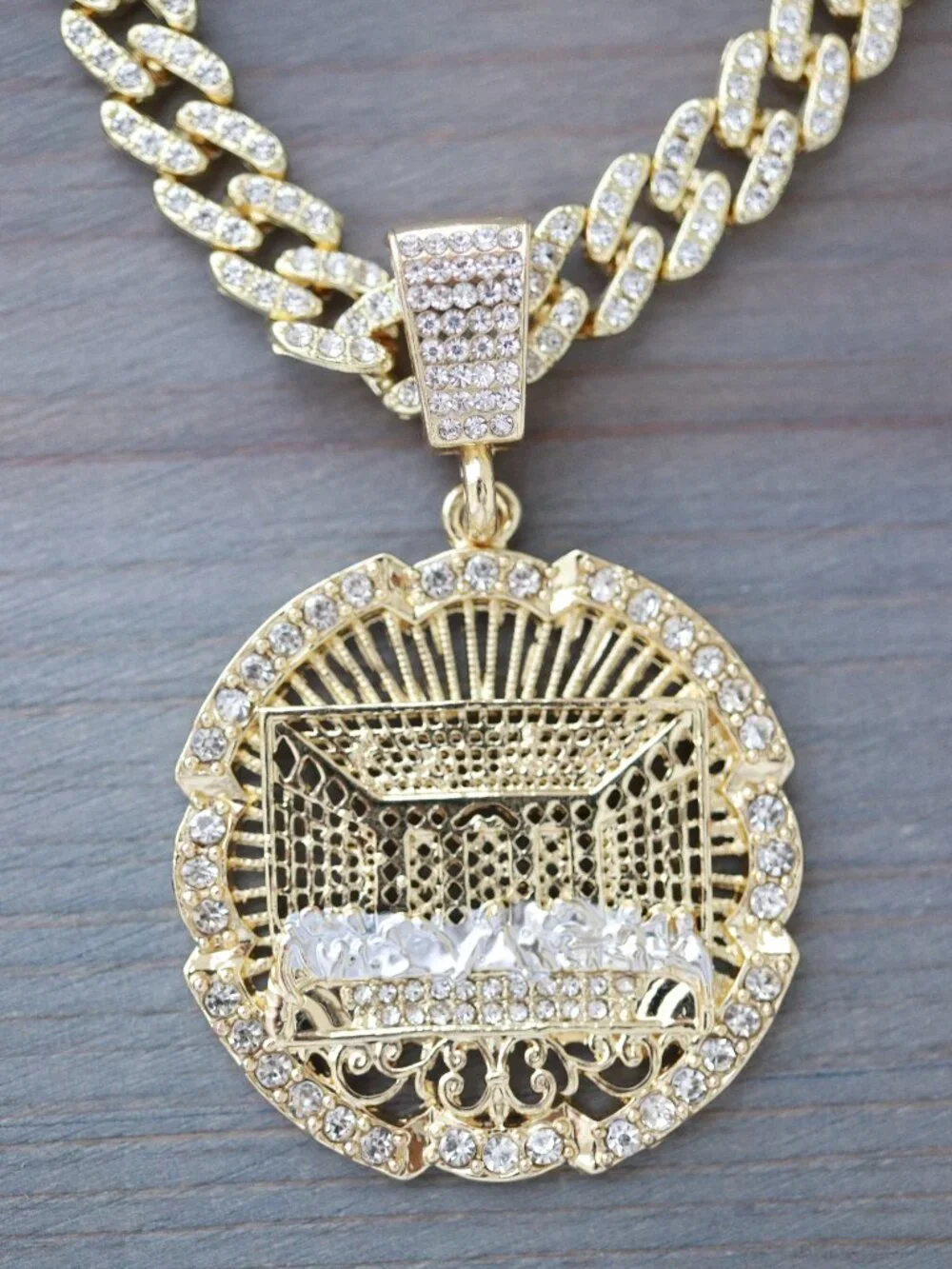 Last Supper Round Pendant Iced Out Chain Necklace 18k Gold Plated